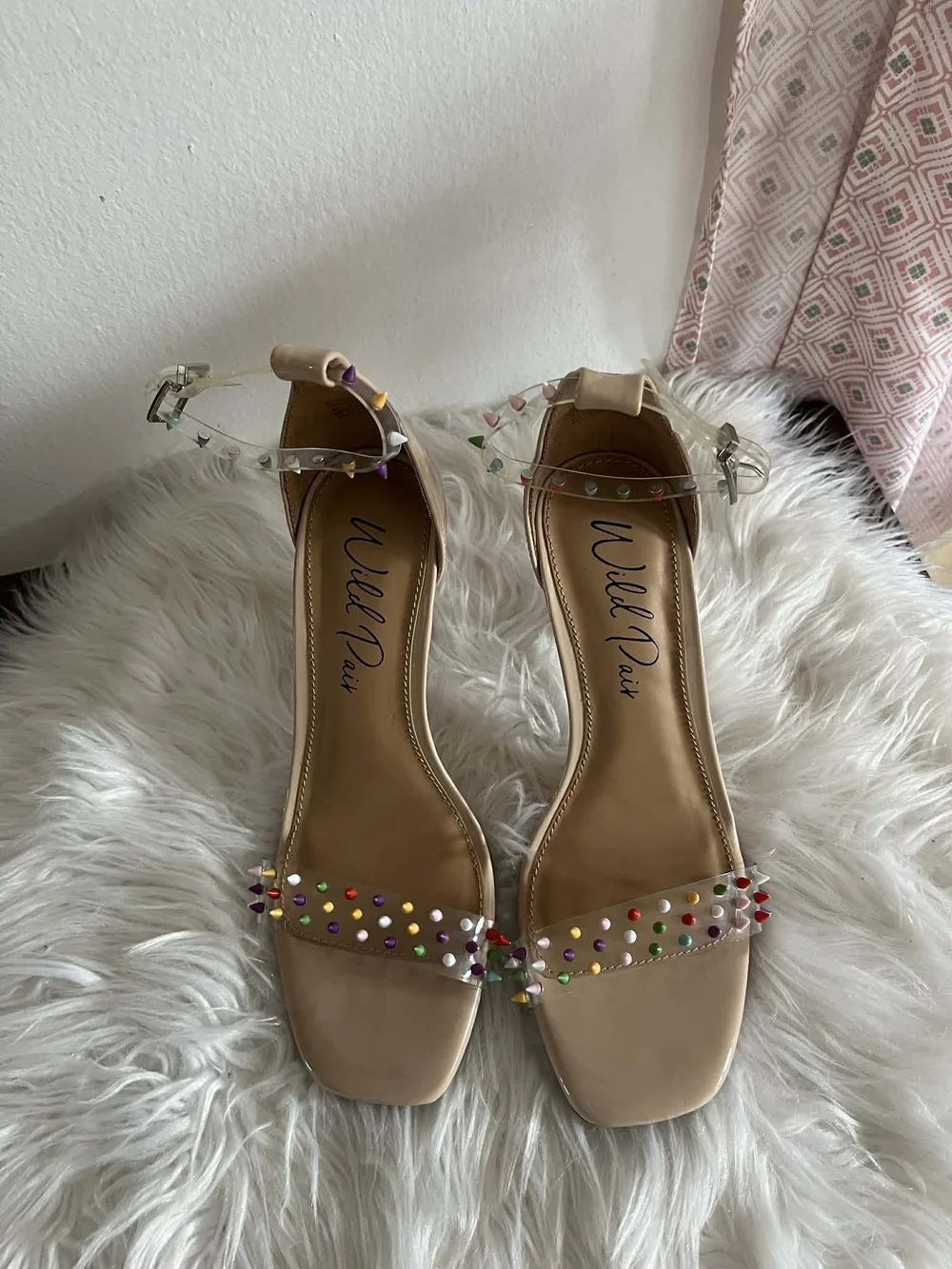 Wild Pair Nude Studded Ankle-Strap Stiletto Heels New Whithout Label